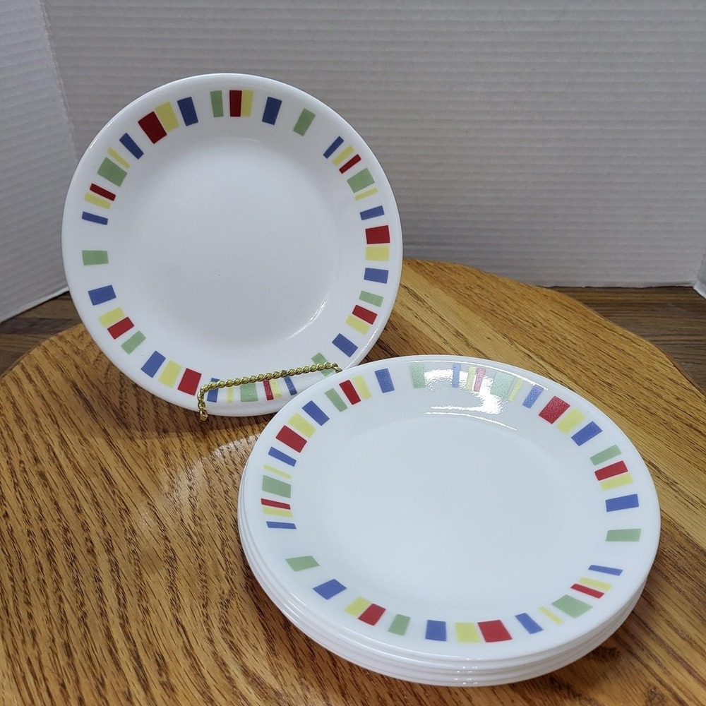 VTG Corelle Memphis 6 3/4" Bread Plate Plates Set Of 6 Corning Ware Blocks